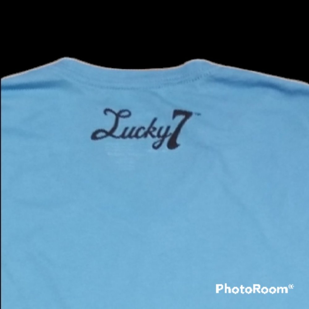 Women's LUCKY 7 Aquamarine V-Neck Tee (Size Large) - Picture 9 of 11